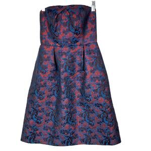 Anthropology Liefnotes Red & Teal Brocade Strapless A-Line Dress Size 0